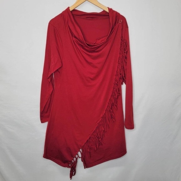 UNBRANDED Long sleeve Scoop layered neckline Button design detail  front fringe - Picture 5 of 11